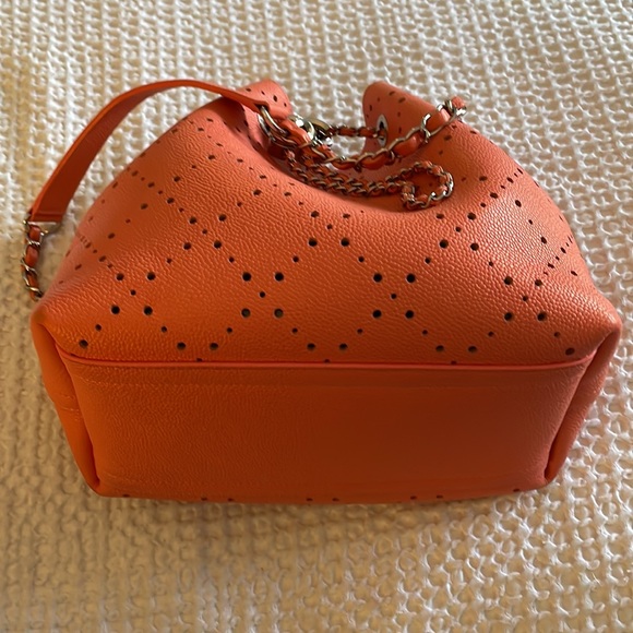 Chanel Caviar Drawstring Perforated Bucket Bag Coral Pink Orange Silver HW - Picture 15 of 16